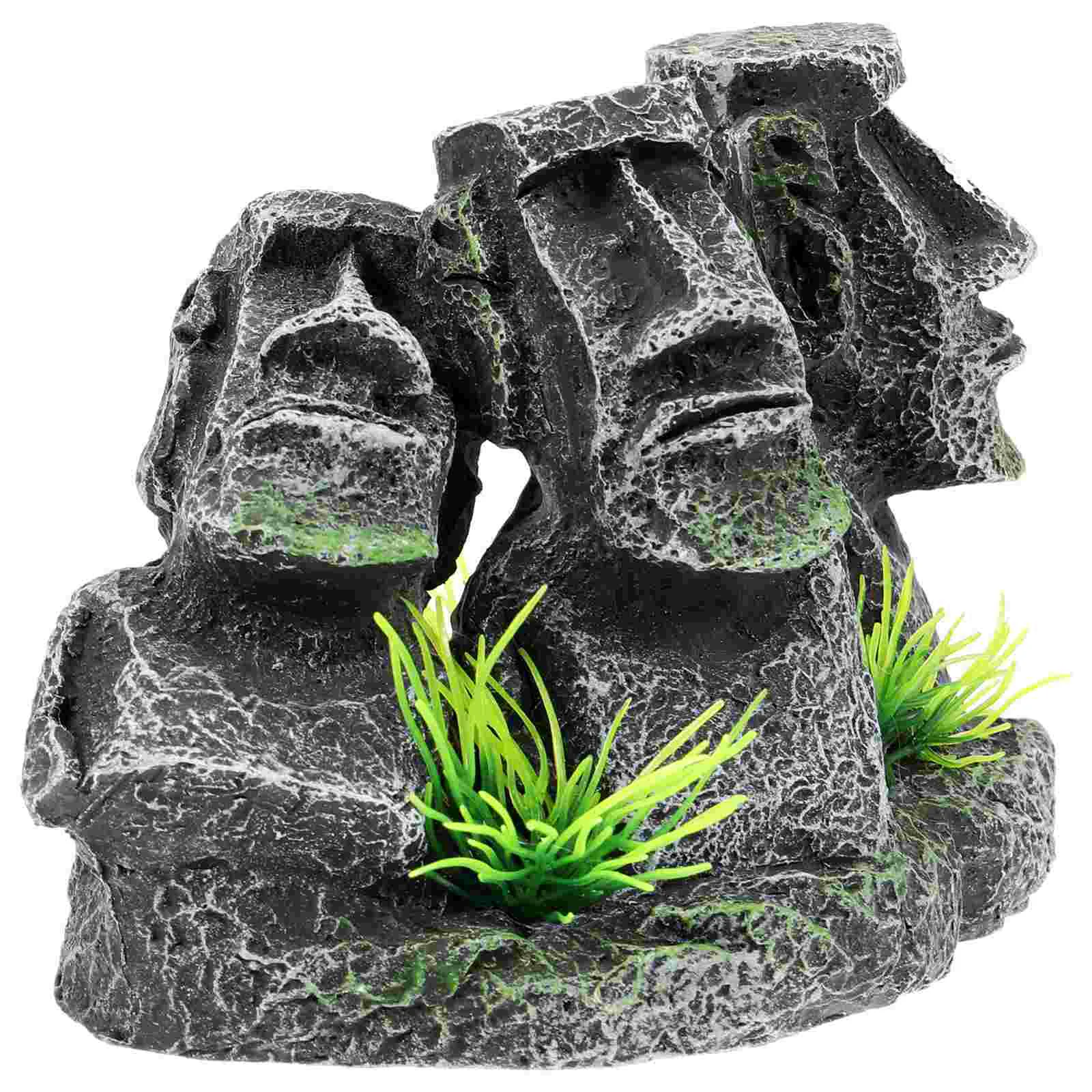 

Buddha Statue Stone Aquarium Ornaments Fish Tank Easter Decor Resin Moai Decorations