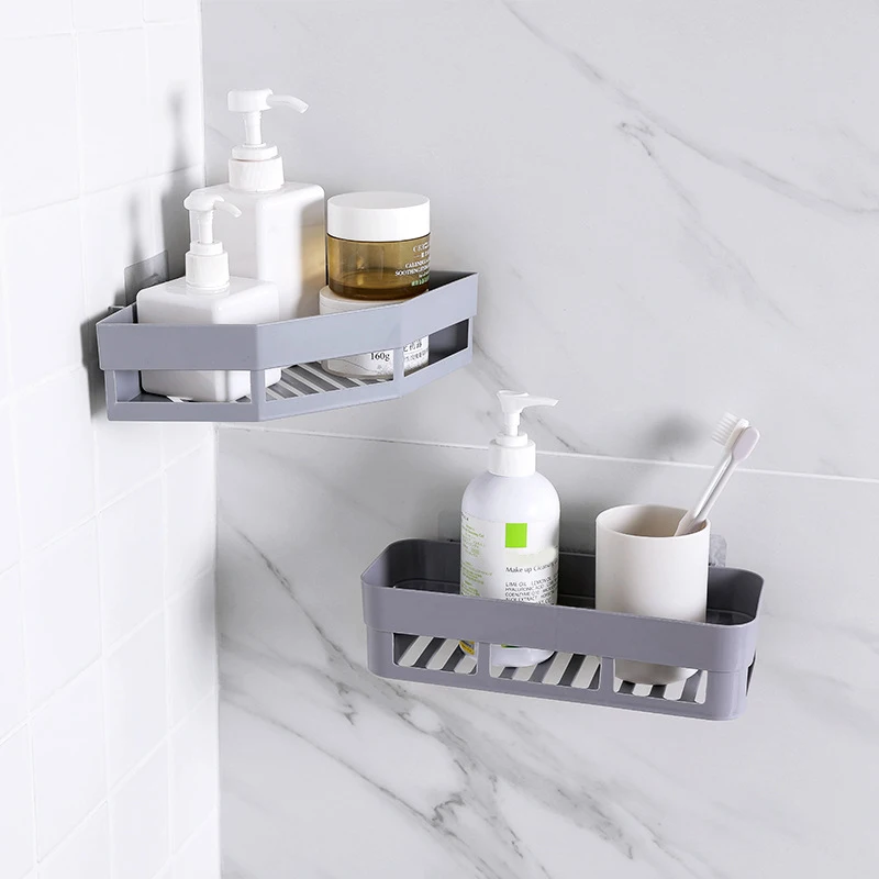 Bathroom Wall Triangular Shower Shelf Corner Storage Rack Adhesive Punch Free For Home Bath Sundries Organizer Holder Basket