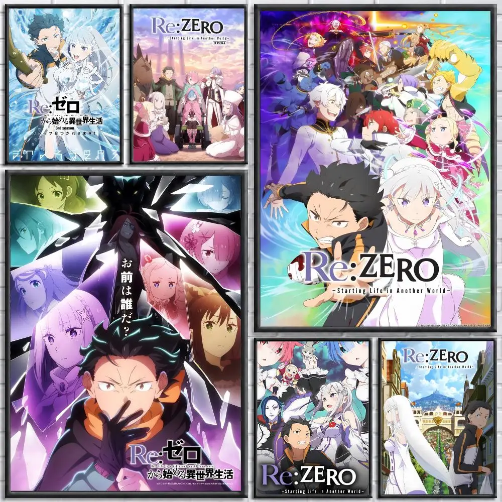 Anime Re:Zero  Poster Self-adhesive Art Waterproof Paper Sticker Coffee House Bar Room Wall Decor