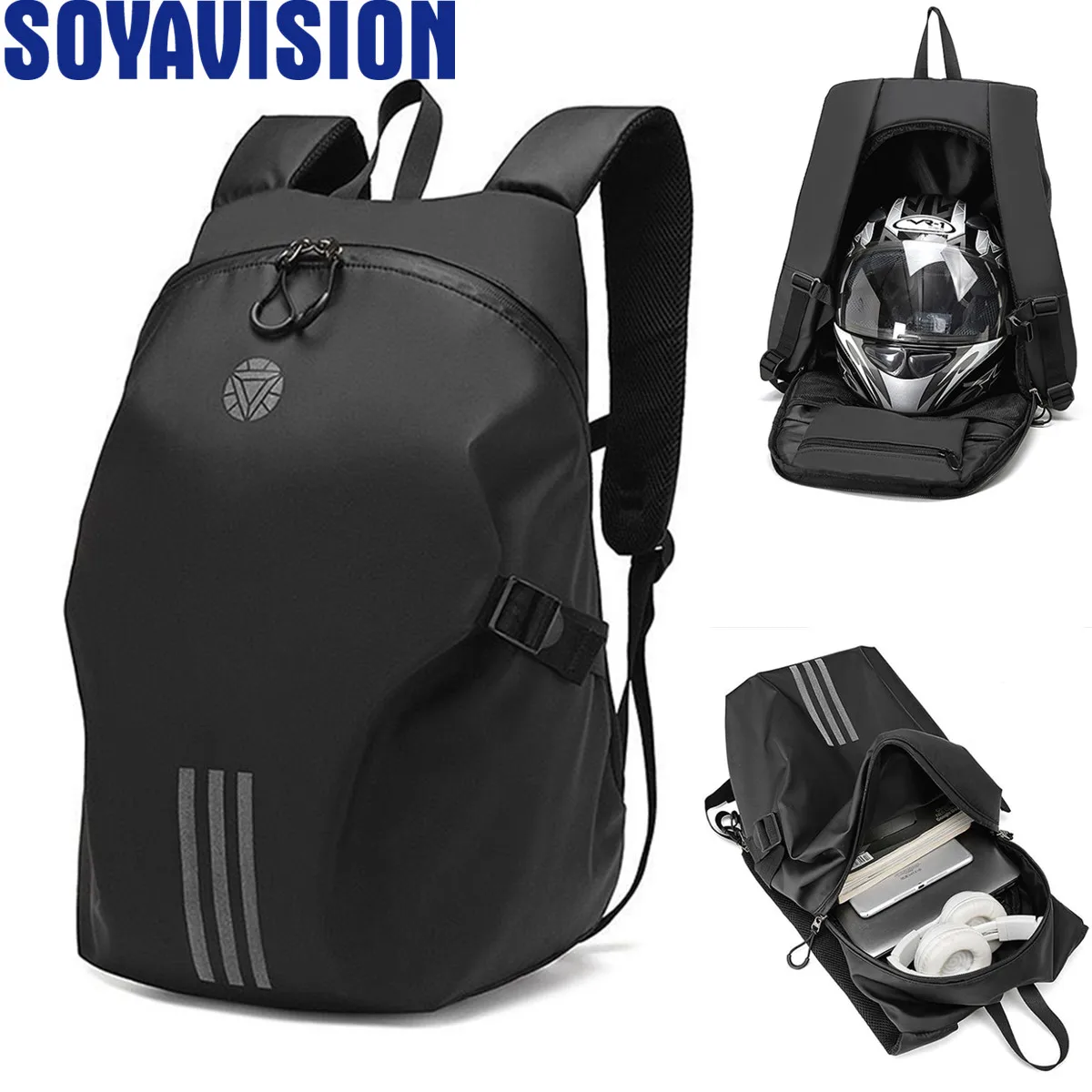 Black Motorcycle Helmet Backpack Waterproof Laptop Backpack Large Capacity Outdoor Sports Riding Hiking Travel Shoulder Bag