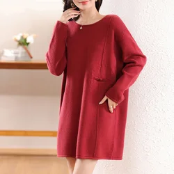 estidos de fiestas elegantes mujer  2024 Winter 100% Wool Knitting Casual Women's Dresses Women Clothing Long Sleeve Loose Dress