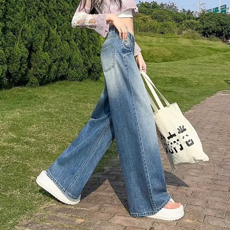 New Blue High Waist Jeans Y2K Harajuku Streetwear Baggy Jeans Hip-hop Women Pants Autumn Straight Wide Leg Trousers Women Pants