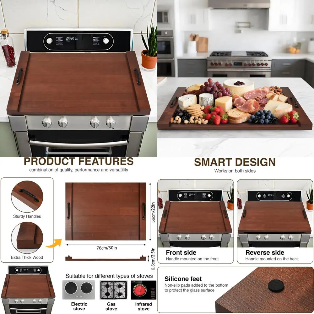 

Wooden Stove Top Cover for Gas Ranges - Handcrafted Noodle Board with Handles, Counter Space Saver Cookware