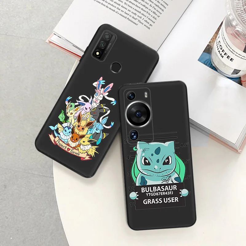 Matte Phone Case for Huawei P20 Pro P Smart P40 P30 Moto G30 G31 G200 One Fusion Pikachu Squirtle Pokemon Soft Black Case Funda image 3