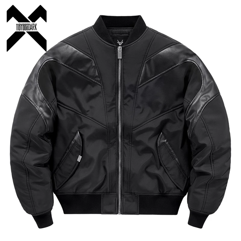 

2025 Winter Tactical Bomber Jacket Parka Men‘s Thick PU Leather Patchwork Jackets Pilot Warm Coats Function Streetwear Techwear