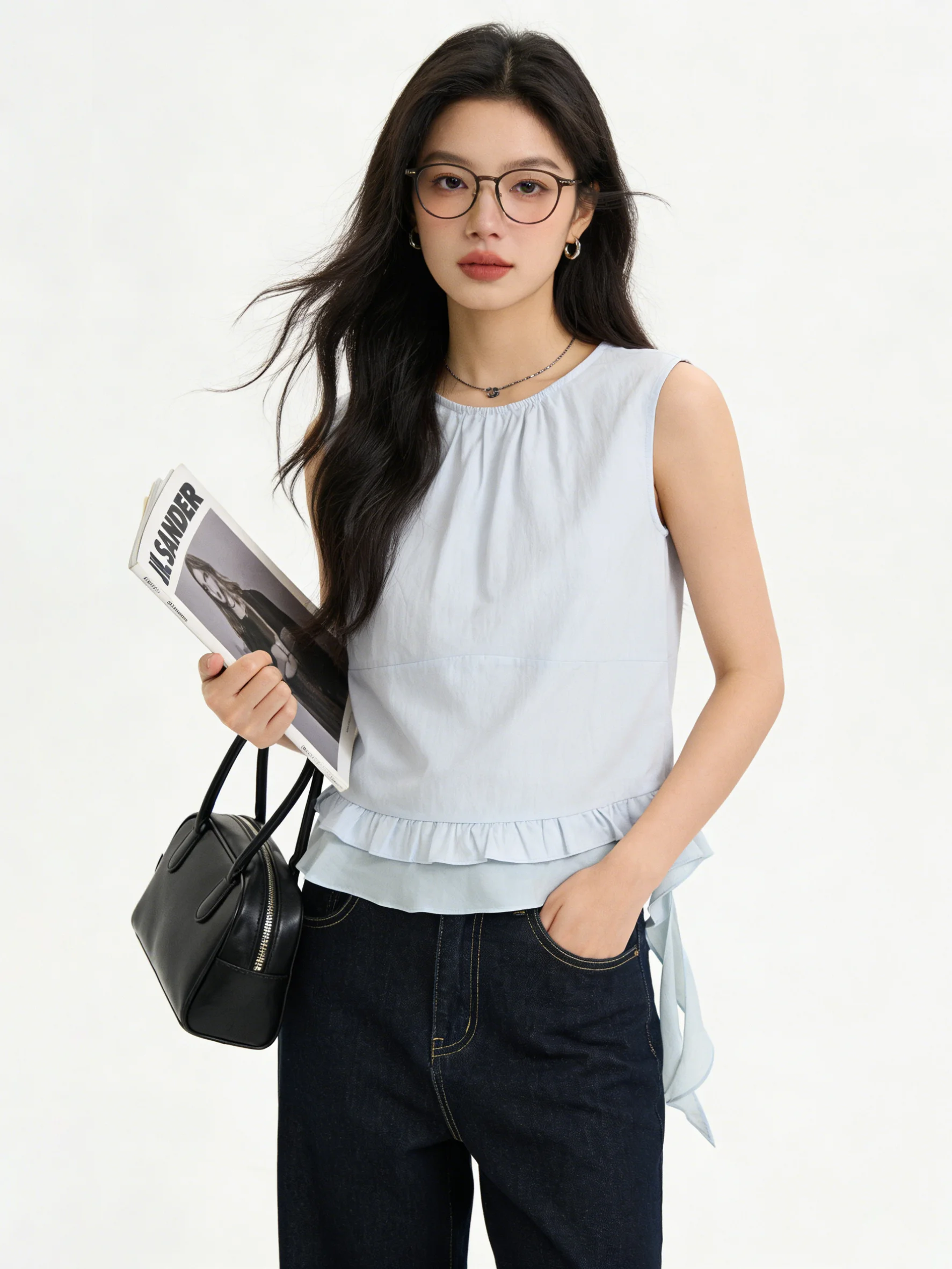 

Korean Style Loose Fit Sleeveless Top Women's Outerwear Summer Breathable Slimming Versatile round Neck Patchwork Vest