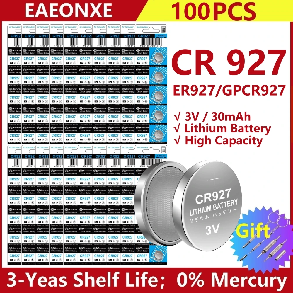 

100pcs CR927 Button Cell Batteries 927 3V Lithium Batteries for Remote Toys Watch Battery