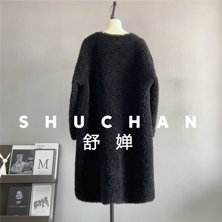 100% Wollen Jas Vrouwen Nieuwe Warme Schapen Scheren V-hals Lange Wind Jas Herfst en Winter Casaco Feminino De Inverno Super Quente