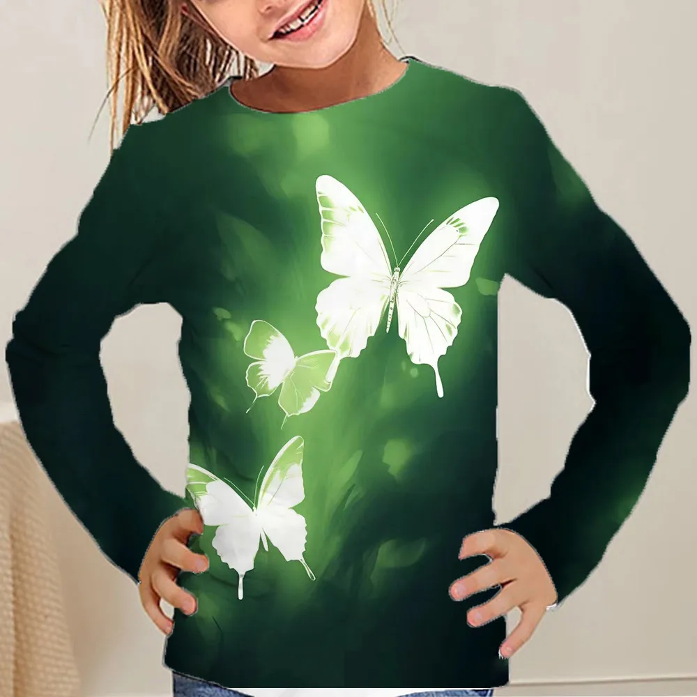 T-Shirt pour filles papillon fleurs Flash 2 à 12 ans fille enfant vêtements pour adolescents hauts à la mode t-shirts à manches longues