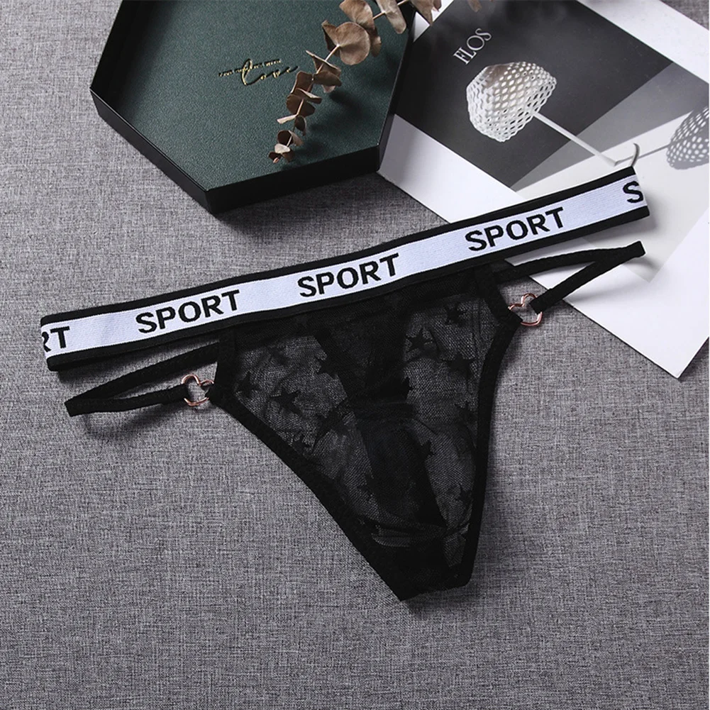 

2025 Men Mesh Transparent Panties Low Waist Lingerie Hollow Out Thong Soft Sleep Briefs See Through Underwear Underpants T-Back