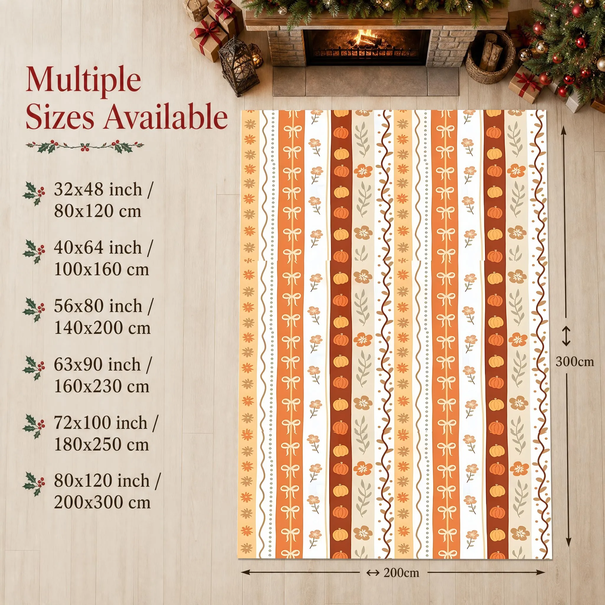 Orange-Toned Floral Geometric Stripes, a Retro Bohemian Style, Perfect for Thanksgiving and Christmas, Suitable for Living Rooms, Bedrooms, and Bedside Tables, Creating a Warm and Cozy Autumn and Winter Look with This Velvet Rug