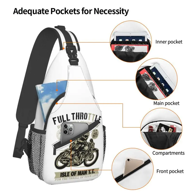 Fashion Vintage Isle Of Man TT Races Sling Crossbody Backpack Men Motorcycle Racer Sports Shoulder Chest Bag for Travel Cycling