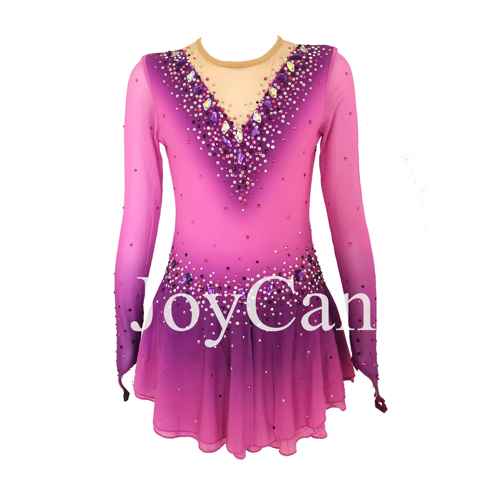 

JoyCan Ice Figure Skating Dress Girls Pink Spandex Stretchy Mesh Competition Dance Wear Customized