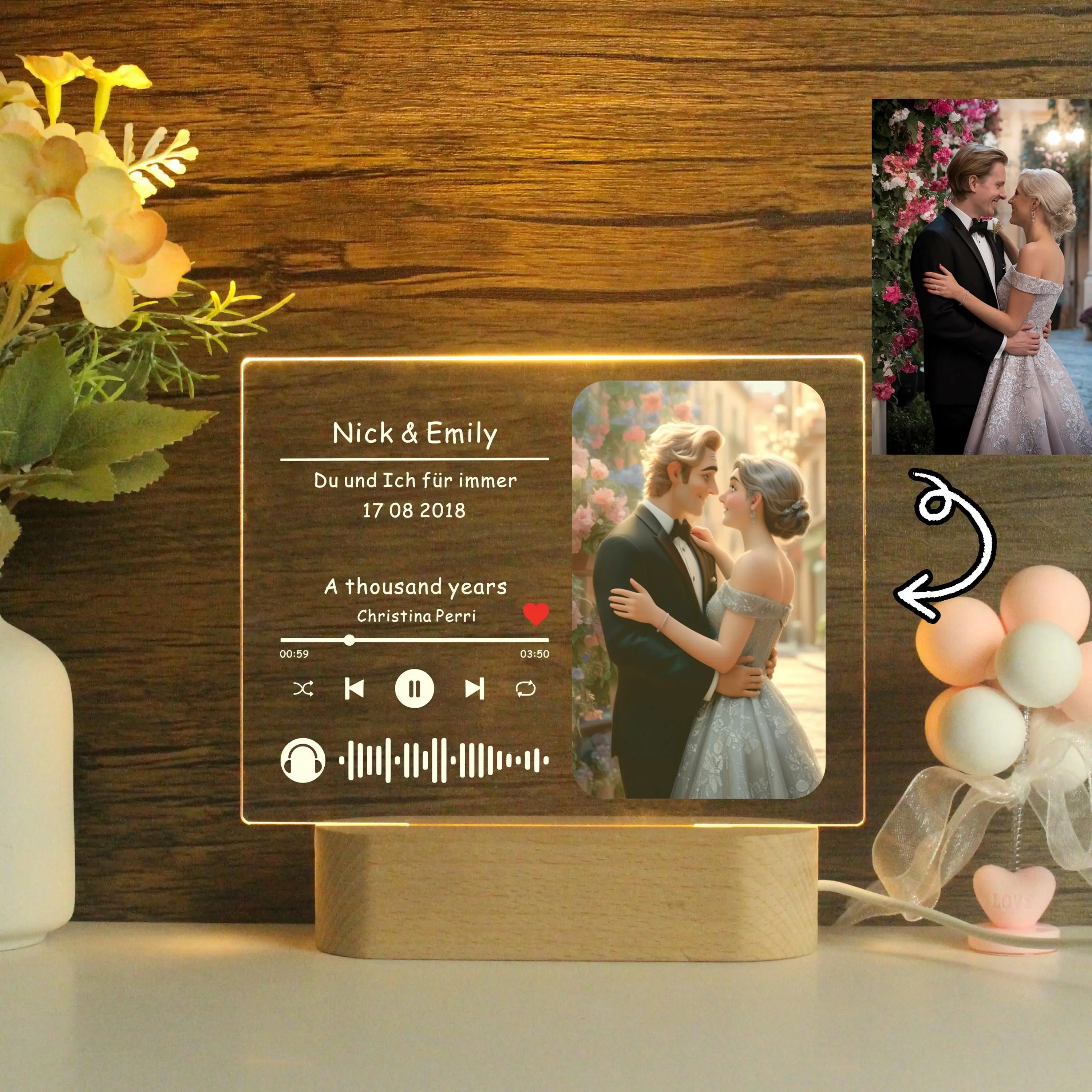 لوحة أكريليك مخصصة برمز سبوتيفي مع قاعدة LED ضوء ليلي فني للموسيقى الحديثة لديكور المنزل أو الهدايا #3