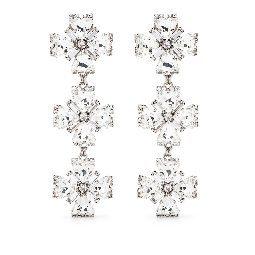 Stonefans High Quality Cross Ear Clip Earrings Dangle Prom for Women Fashion New Rhinestone Long Pendant Earrings Trend Jewelry