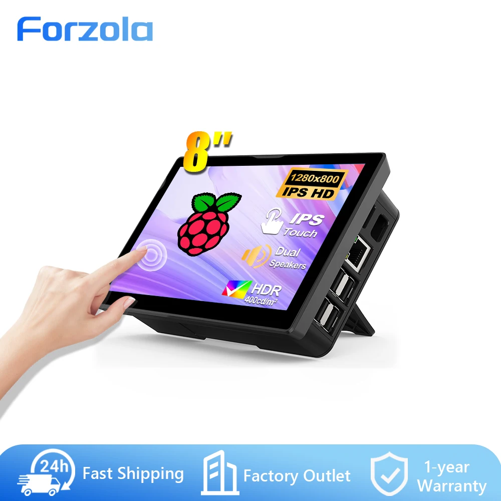 FORZOLA 8 inch 1200p 800p Mini Monitor HD IPS LCD Touchscreen Display Screen HDMI for Raspberry Pi5/Pi4/Pi3/ZERO Windows 10 8 7