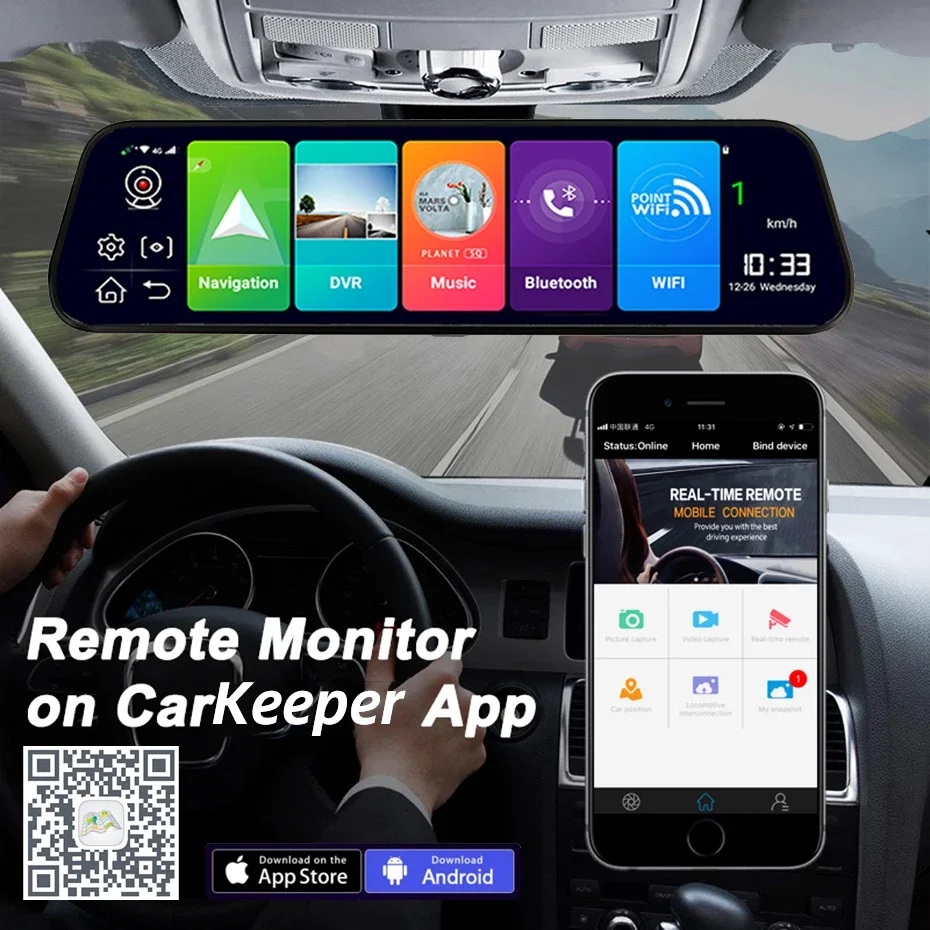 Bluavido 10 Inch 4G Android 8.1 Car Mirror Video Recorder GPS Navigation ADAS Rear View Camera AHD 1080P Dual Lens Dash Cam DVRs