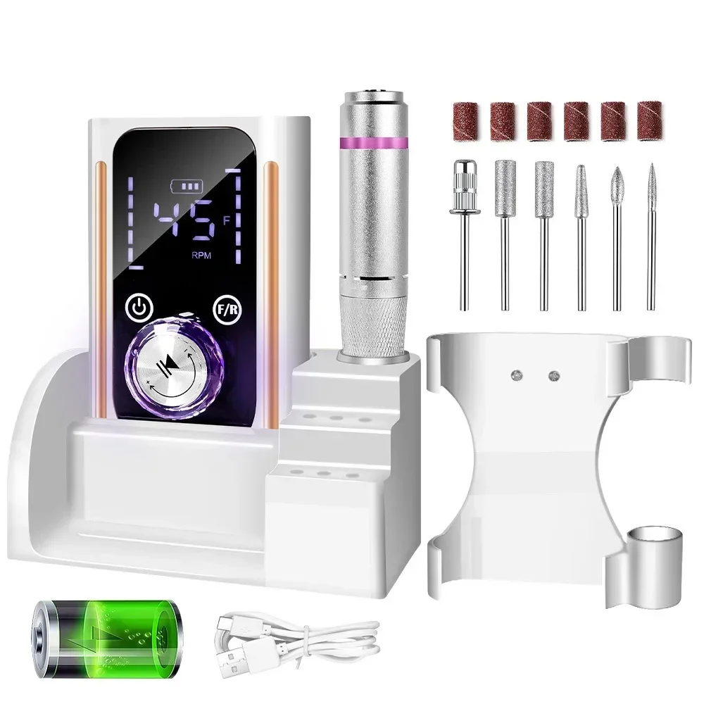 Ferramentas elétricas 45000RPM Ferramenta elétrica para lixa de unhas com tela LCD inteligente para manicure e pedicure em gel