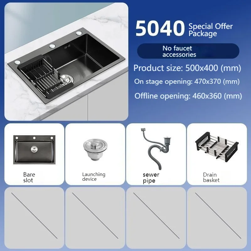 Drop In Kitchen Sink Stainless Steel Undermount Basin Large Single Slot Workstation Sinks Household Dishwashing Basin Sink drain