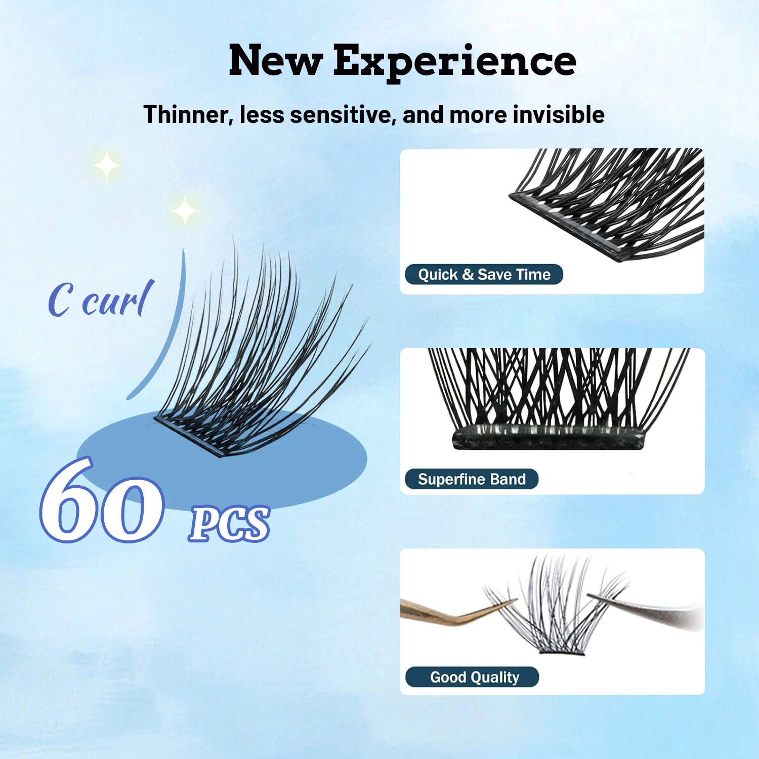 ขนตาปลอมแบบมีกาวในตัว 8-16 มม. คละแบบ 60 ชิ้น ขนตาธรรมชาติแบบนุ่ม ดีไซน์ D Curl ขนตาแบบช่อเล็กๆ น้ำหนักเบา ใช้ซ้ำได้ กันน้ำ เหมาะสำหรับการใช้งานในชีวิตประจำวัน