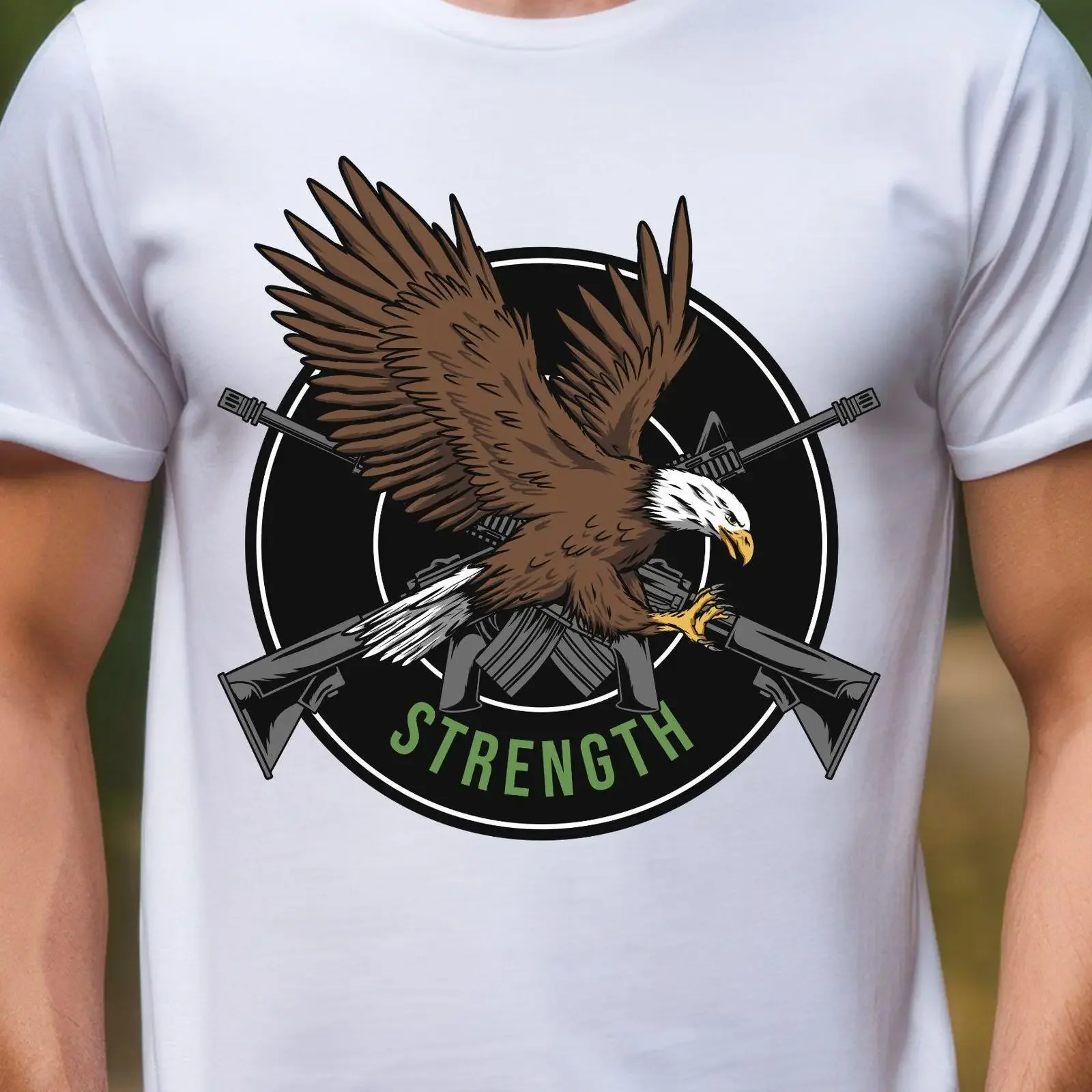 Bald Eagle Strength T Shirt with Crossed Rifles 8 colors vintage Washed designer clothes graphic Slightly streetwear Soft