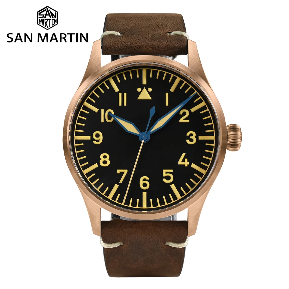 

San Martin 41mm Retro ST3621 Pilot Watch For Men Mechanical Wristwatch 10Bar Military Quality C3 Lumimous SN0117GA/QA