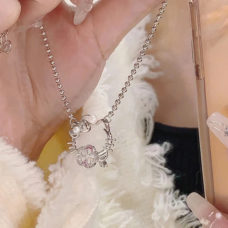 Sanrio Hello Kitty Angel Wings Pendant Necklace Kuromi Rhinestone Clavicle Chain For Women Girls Collar Jewelry Birthday Gift