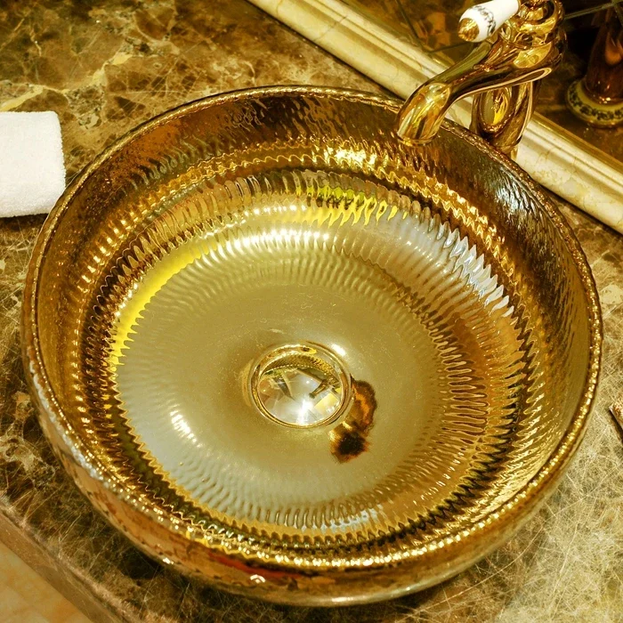 Jingdezhen ceramic art basin gold table basin round washbasin bathroom household