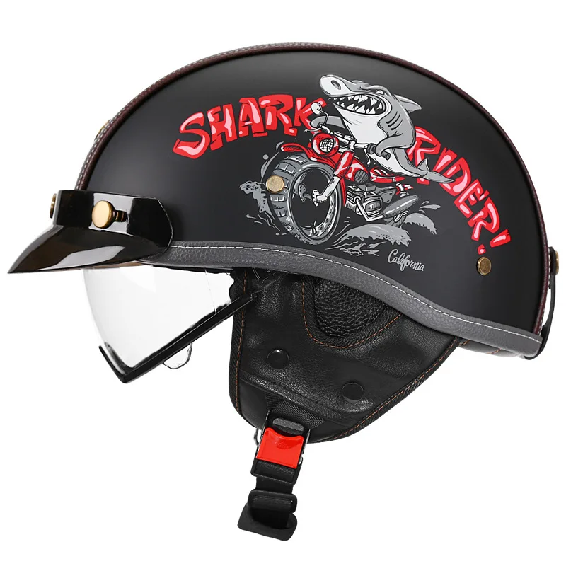 Retro Cruise Pedal Motorcycle Helmet Motobike Half Helmet Four Seasons Lightweight Sunshade Safety Helmet Electric Vehicle