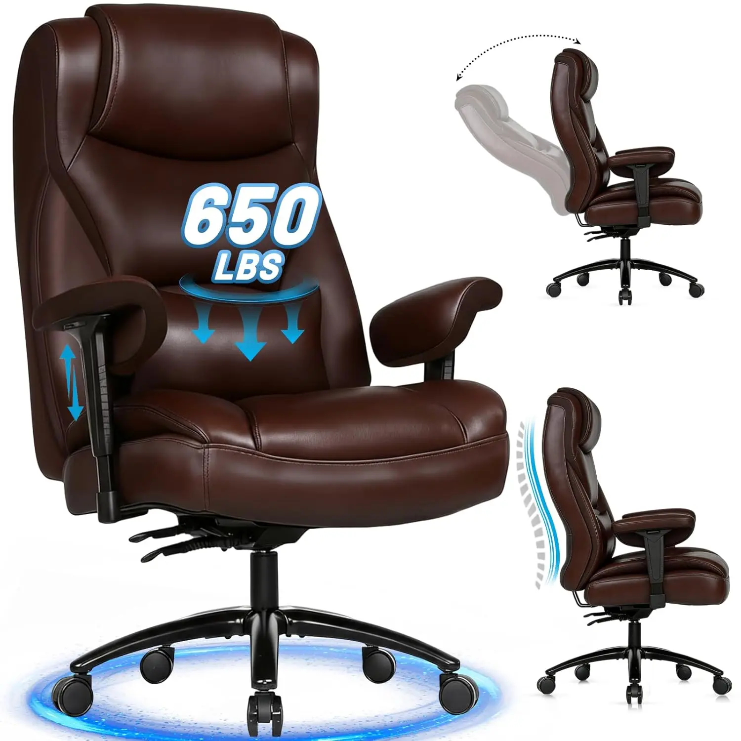 

Большое и высокое офисное кресло с 5-позиционными подлокотниками, усиленное, выдерживающее нагрузку до 295 кг, комфортное, с дополнительными функциями, на заказ