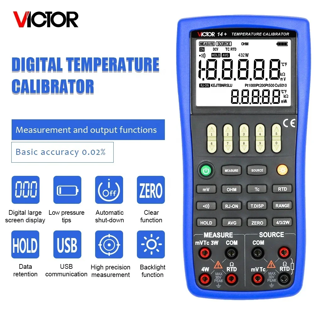 VICTOR 14+ Thermocouple Calibrator Multifunction Temperature Tester RTD Temperature Calibrator Temperature Source