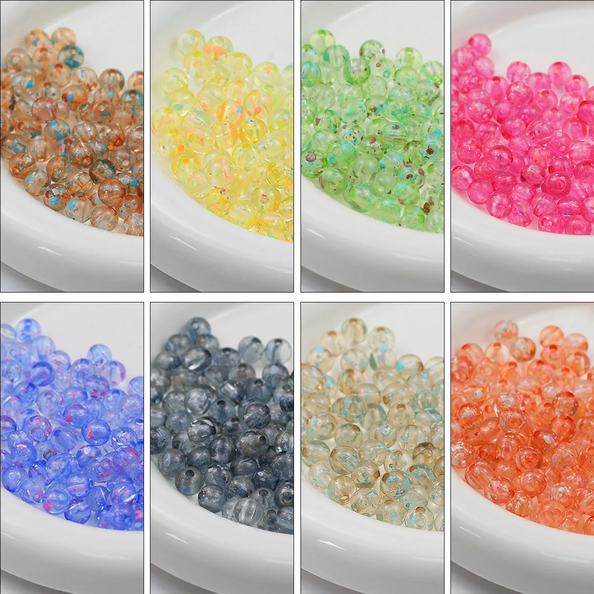 8mm Transluzente Runde Ölgemälde Acryl Perlen Glas Spacer Lose Perlen Für Schmuck Machen Armband DIY Schlüsselbund Zubehör