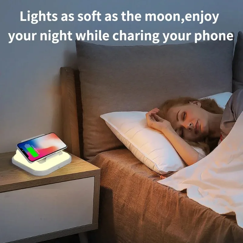 4-Color 15W Magnetic Wireless Charging Night Light, Adjustable Bedside Lamp for Bedroom, Office, Gift