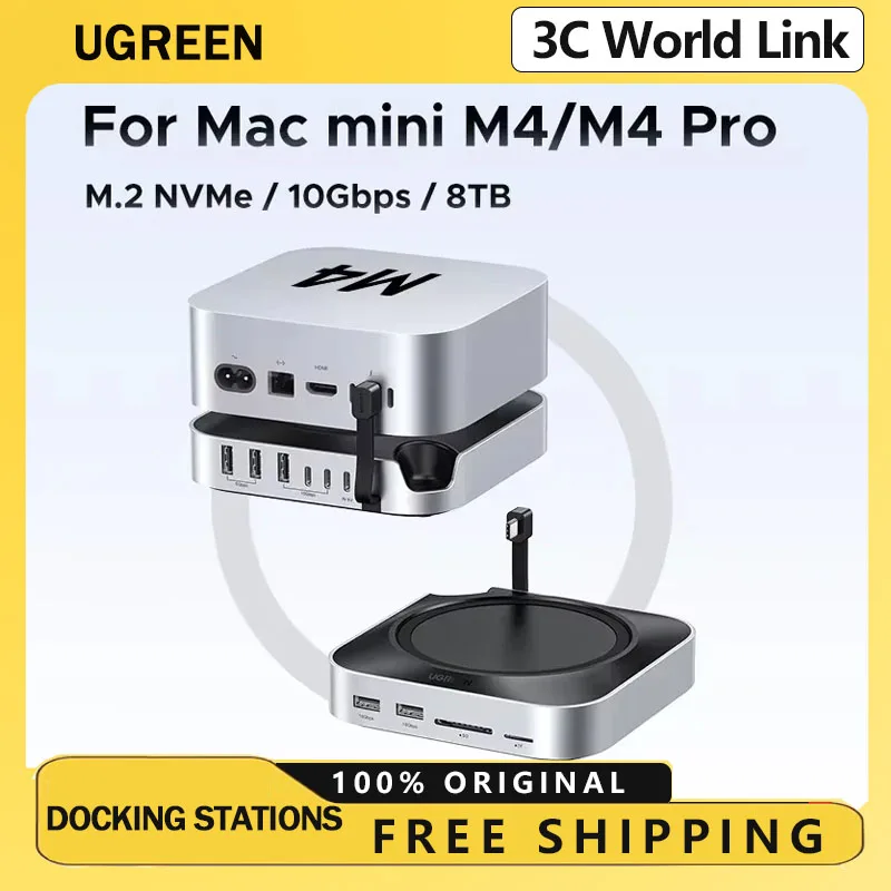 

UGREEN для Mac Mini M4/M4 Pro USB-концентратор Док-станция M.2 NVMe SSD 10 Гбит/с 8 ТБ Макс. 170 МБ/с USB-разветвитель Док-станция USB-A&C Порты SD&TF