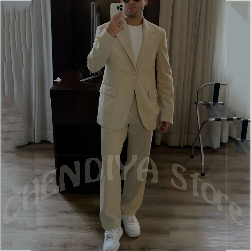 

Stylish 2 Piece Men's Suit Single Button Notched Lapel Smart Casual Outfit Modern Tailored Outfit Set Street Style Daily Wear