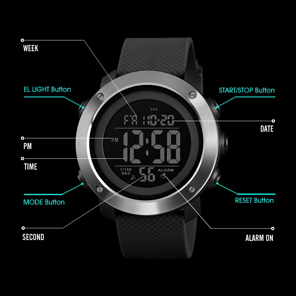 SKMEI 1426  Montre Men Alarm Clock Fashion Digital Watch Relogio Masculino Sport Watch Men Luxury Brand 5Bar Waterproof Watches