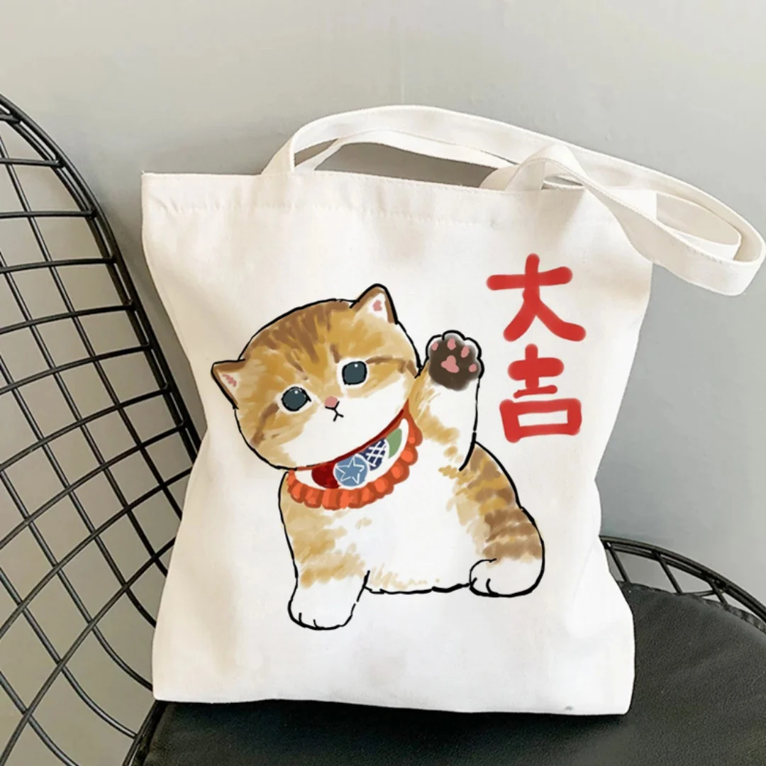 Niedliche Katzen-Cartoon-Strand-Einkaufstasche, große Kapazität, Damen-Einkaufstasche für Lebensmittel, tragen alle Handtaschen für Damen und Mädchen