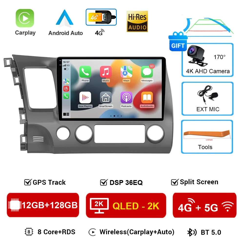2 Din Android 16 Autoradio Voor Honda CIVIC 2006-2011 LHD GPS Navigatie Video Multimedia Speler DSP Geen DVD 10''