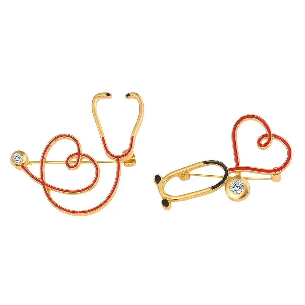 2 Pcs Stethoscope Brooch Heart Shape Decorative Doctor Nurse Graduate Gift Alloy Electroplated Pin Badge Unique Accessory For