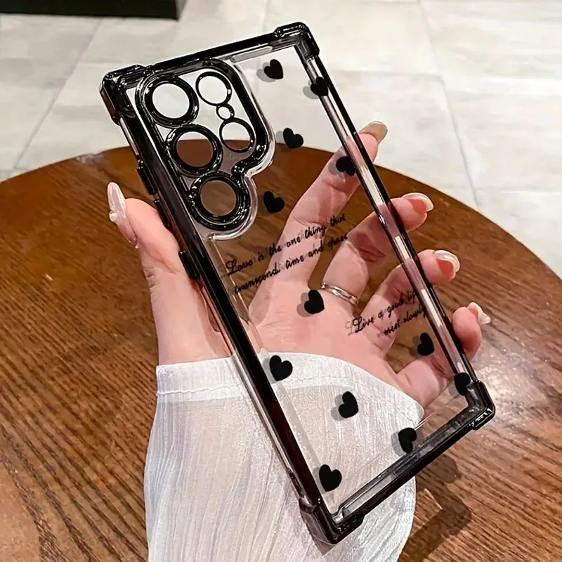 Black Love Heart Plating Phone Case For Samsung A36 Cases Galaxy A56 A55 A54 A53 5G A35 S26 S25 Ultra S24 S23 S22 S21 FE Cover — product photo 1 of 1