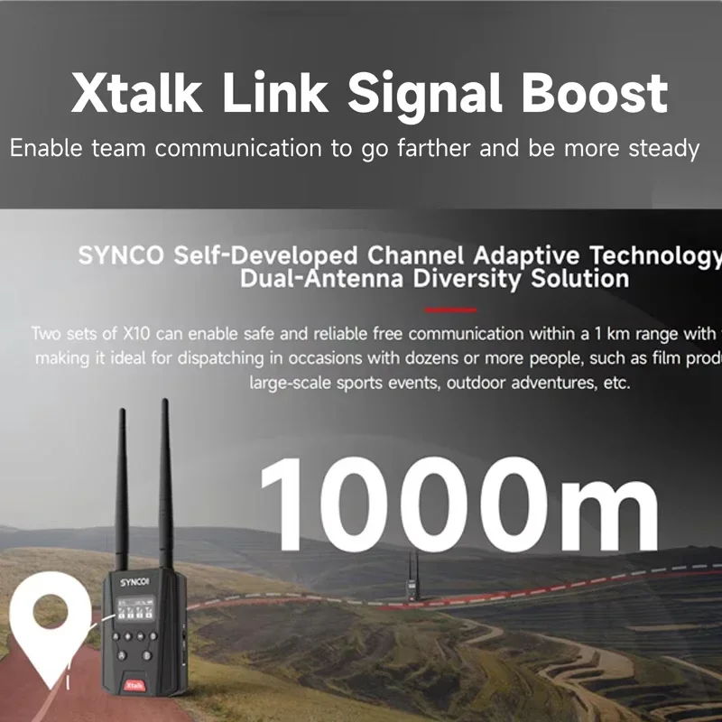 SYNCO Xtalk 링크 신호 부스트 팀 통신, 1000M 거리 듀얼 채널, Xtalk 무선 인터콤 시스템 헤드셋