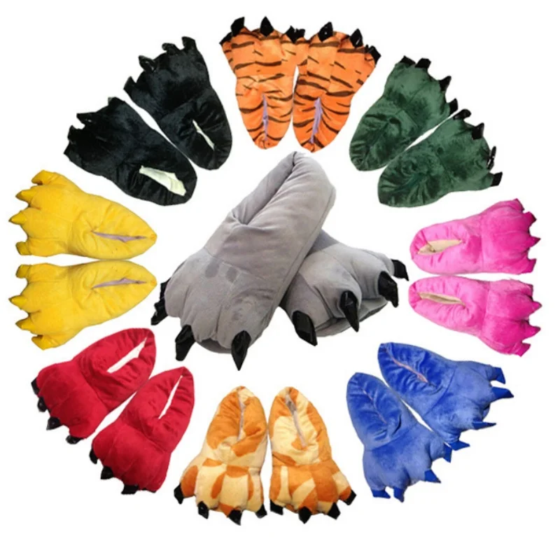 Winter Warm Soft Indoor Floor Slippers Women Men Shoes Paw Funny Animal Christmas Monster Dinosaur Claw Plush Home