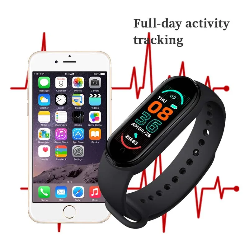 Reloj inteligente M6 para hombre y mujer, pulsera deportiva con Monitor de frecuencia cardíaca y presión arterial, resistente al agua, multifunción