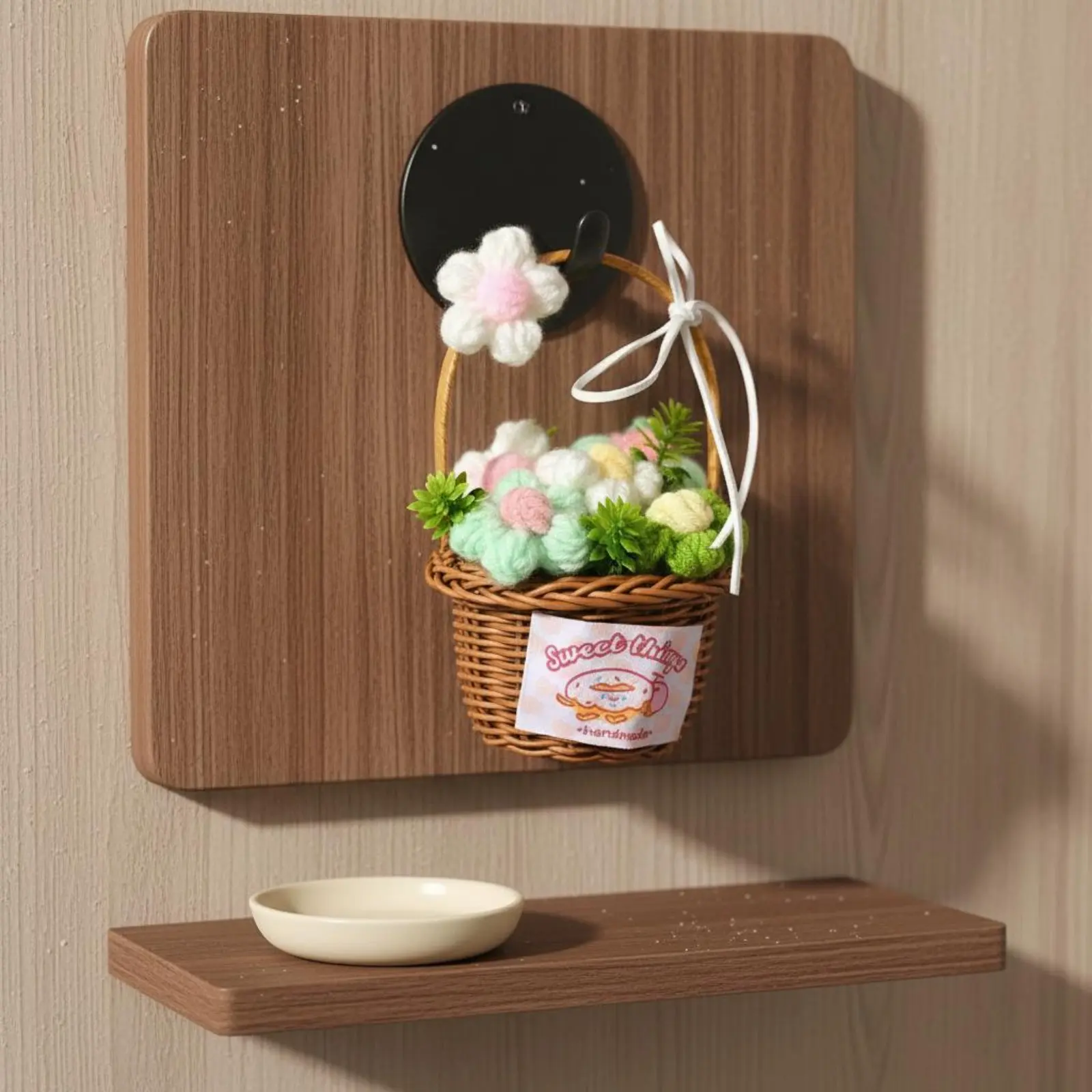 Handmade Knitted Flower Arrangement Never Wilt Crochet Flower Arrangement Small Woven Basket Decoration Cute Design Car Hanging