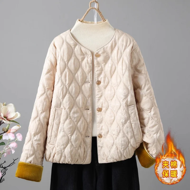 

New Chinese Style Retro Jacquard Quilted Coat Women's 2025 Autumn Winter Short Down Cotton Jacket Outerwear W1527