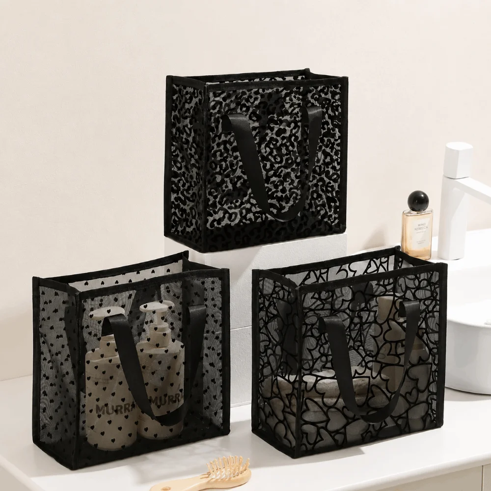 Portable Mesh Toiletry Bag transparent Large Capacity Cosmetic Bag Waterproof Handheld Shower Wash Bag