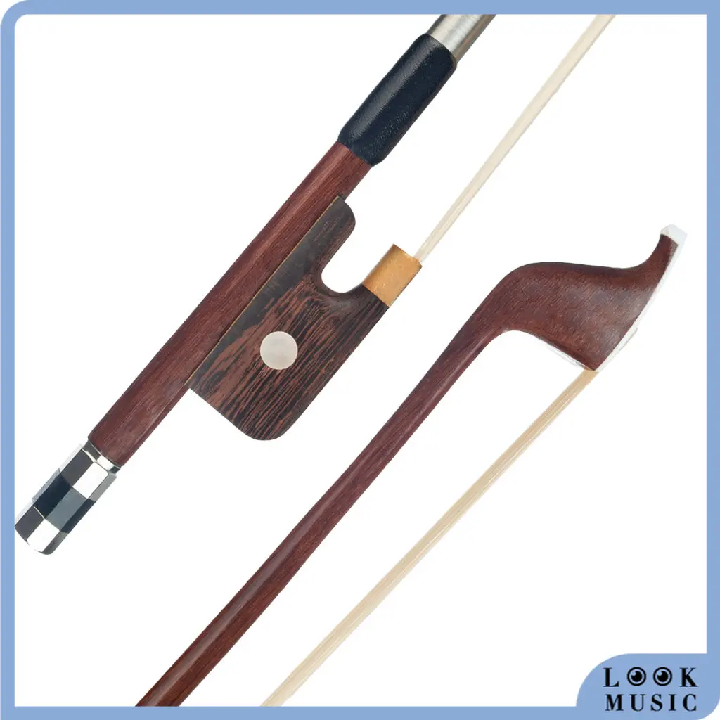 

LOOK 3/4 4/4 French Style Brazilwood Double Bass Bow Parisian Eyes Round Stick White Horsehair