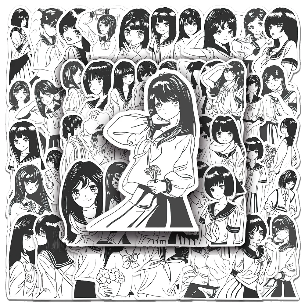 

10/30/50pcs Cute Cartoon JK Dress Up Anime Girls Stickers Black White Decals DIY Stationery Helmet Phone Suitcase Kawaii Sticker