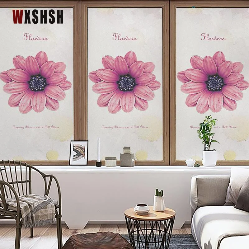 Window tint film Glass Film Pink Flower Pattern Vinlys Non Toxic Anti-UV Water-Proof Privacy window tint Decorative Removable