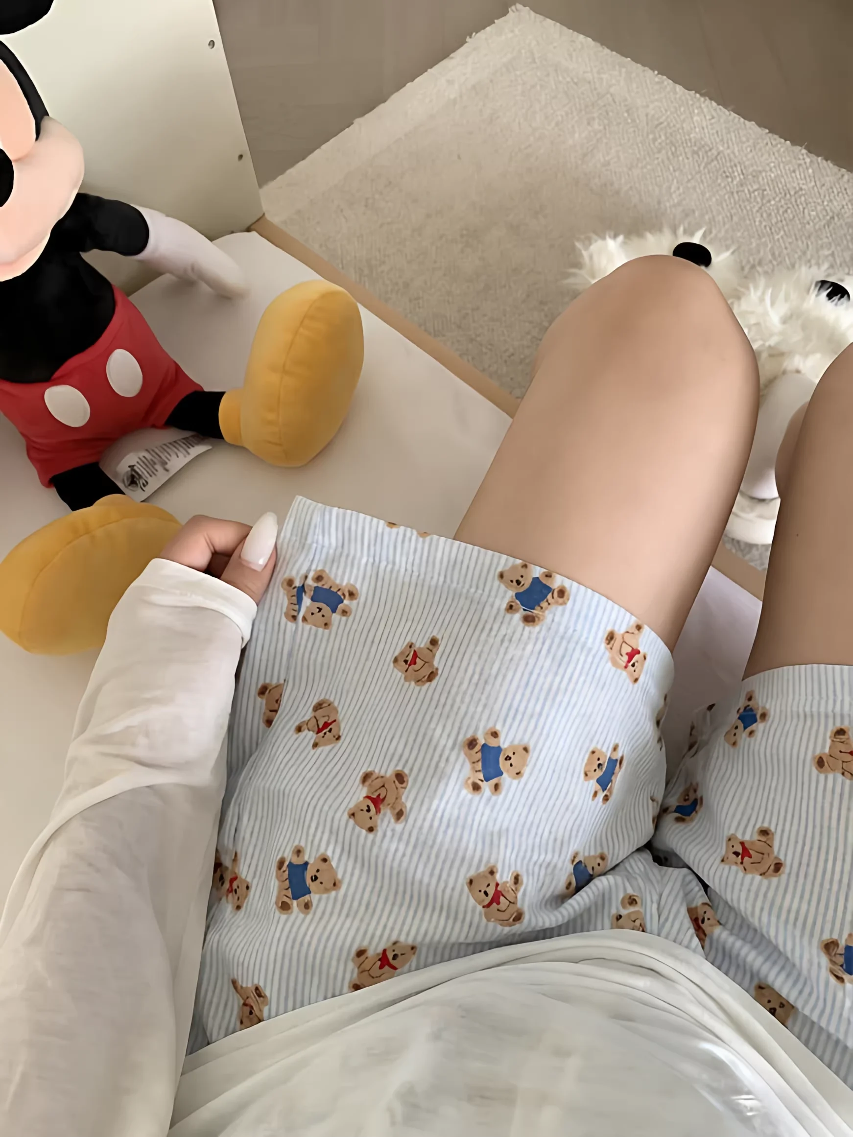 

Large Size 300 Pounds Cute Cartoon Bear Women's Sleepwear Comfortable Sweet Home Leisure Shorts Polyester Fiber Summer Wear